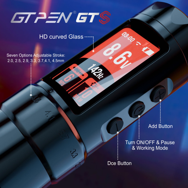 Бездротова тату-машинка AVA GTS Чорна ( хід голки 2,0-4,5мм)