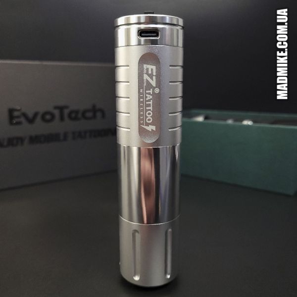 Беспроводная тату-машинка EZ EvoTech Silver (до 8 часов работы)