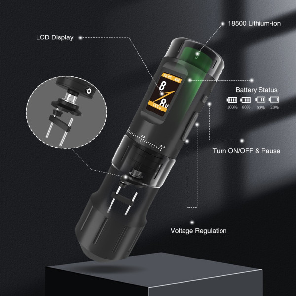 Бездротова тату-машинка Spark Tech G1 (2,5-4,5мм змінний хід голки) BLACK